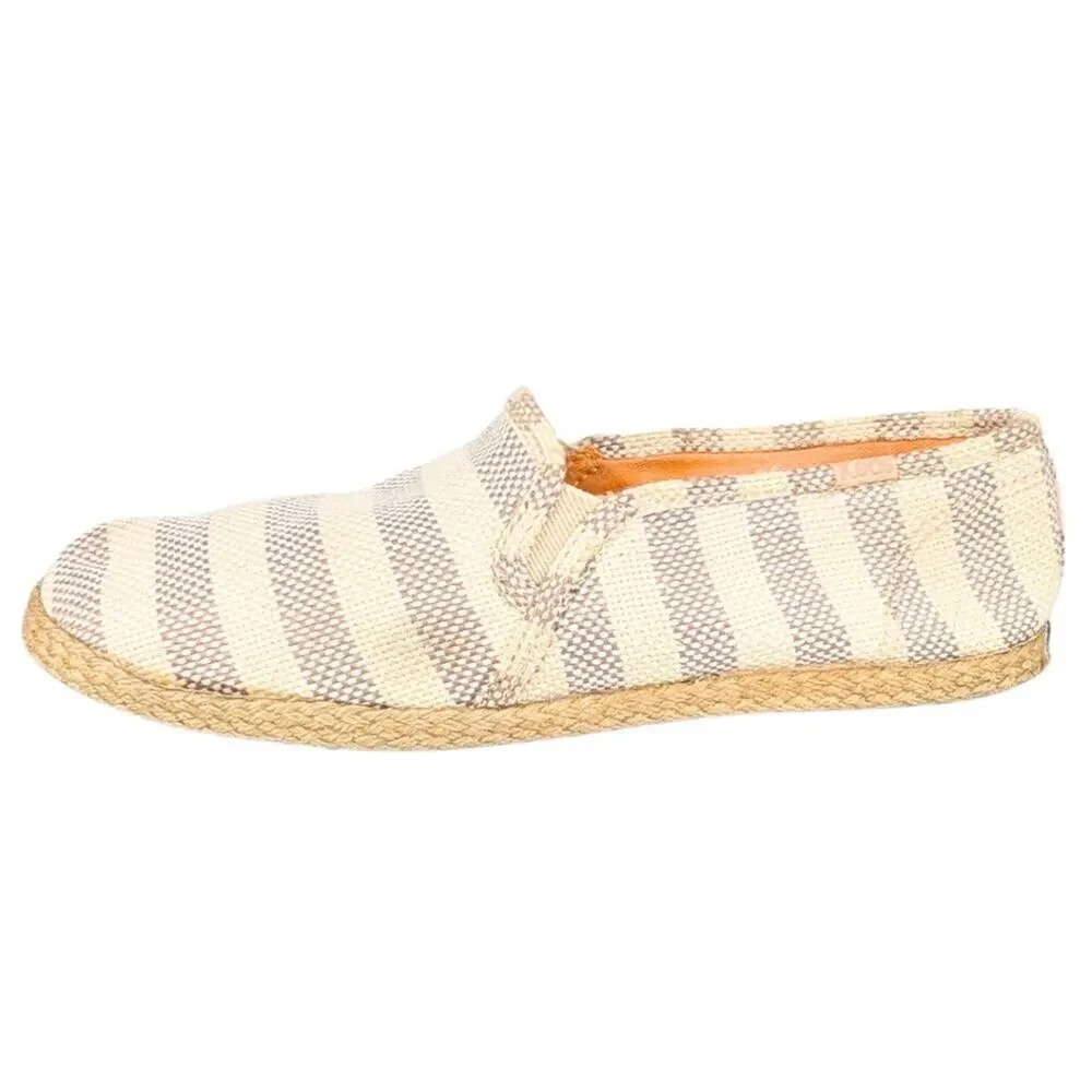 Keds Women's 7 Twin Jute Cream Gray Stripe Slip On Espadrille Flats